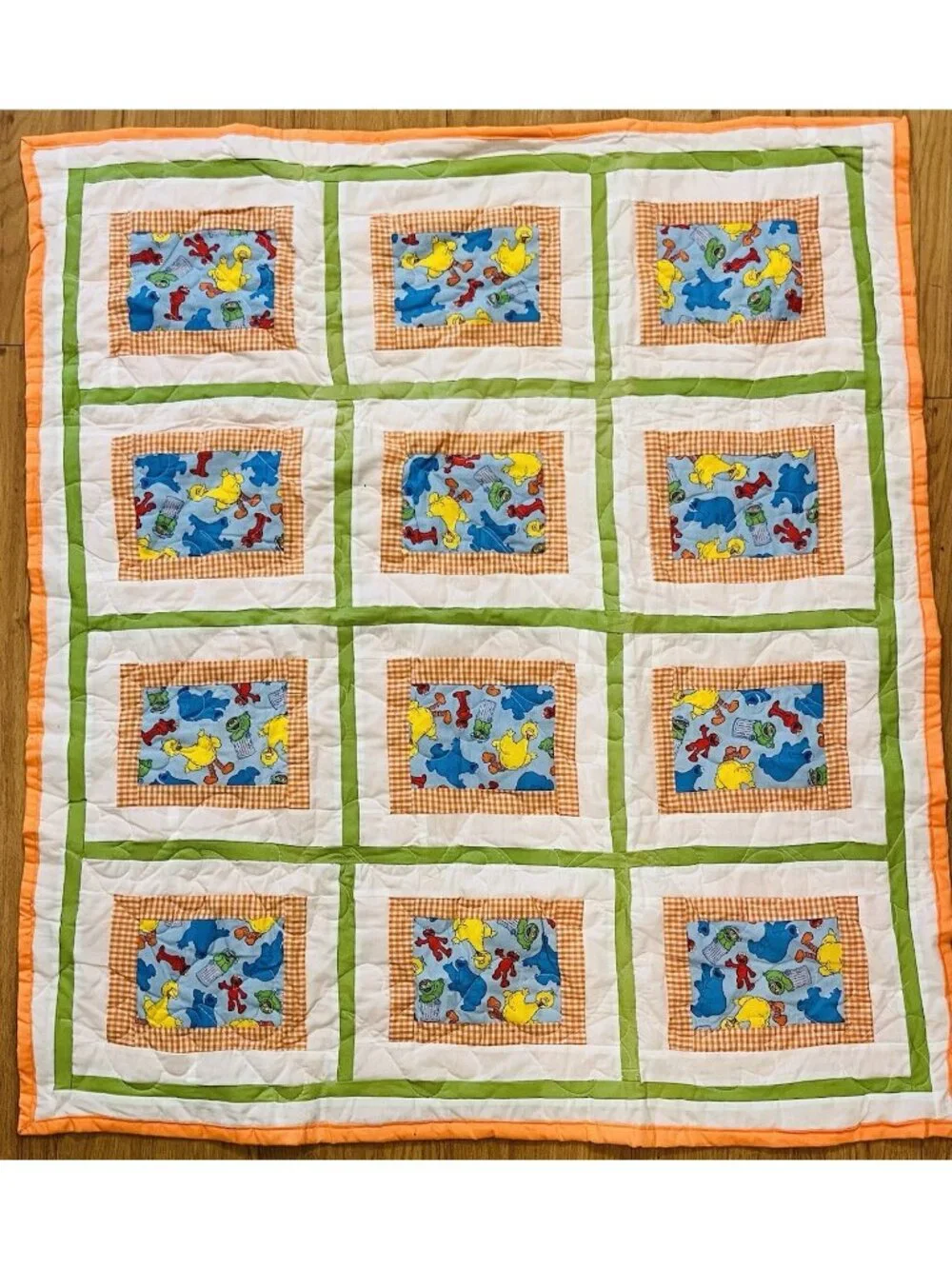 Vintage Sesame Street Baby Toddler Quilt Handmade Nursery Decor 39” X 42”